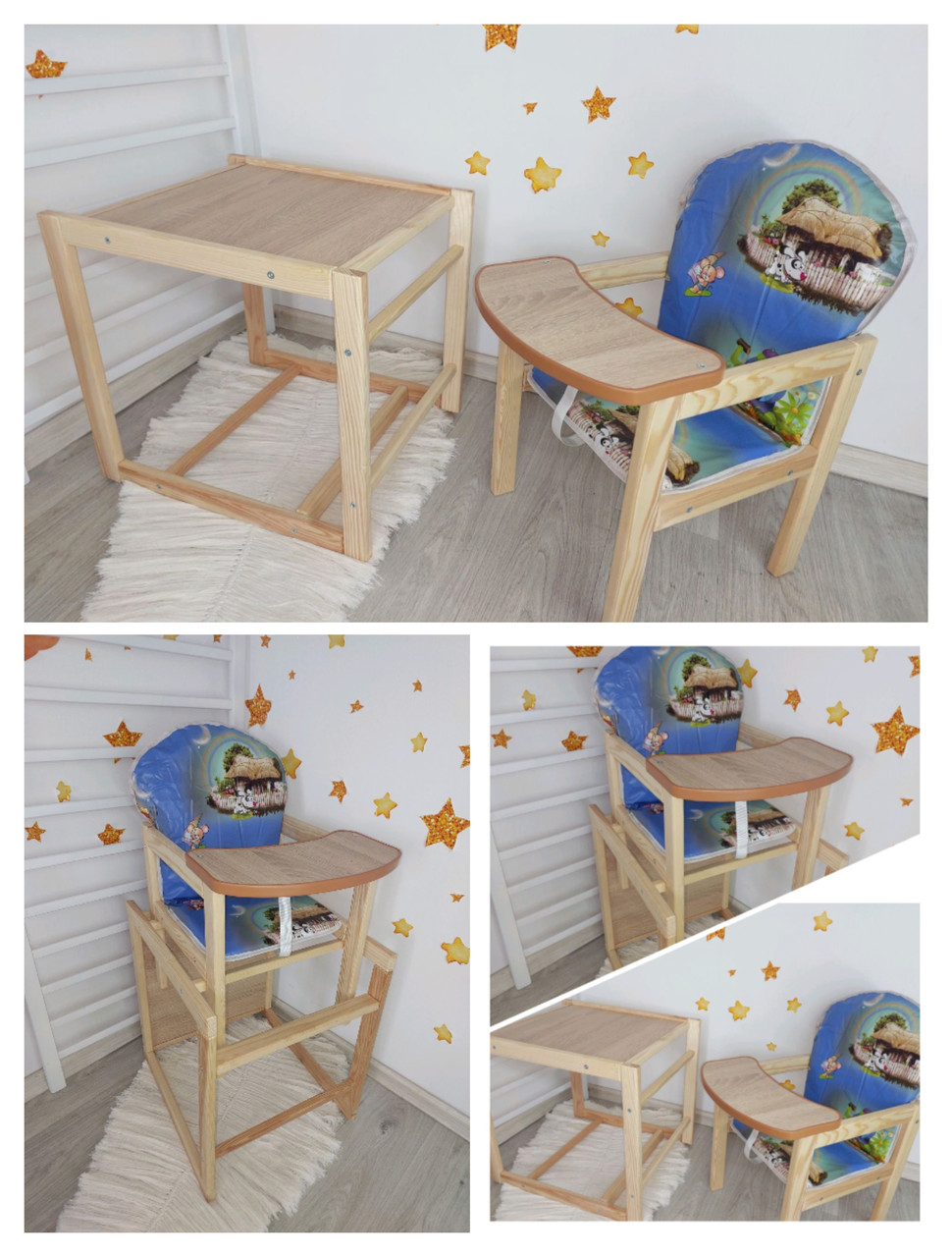 Стільчик для годування трансформер дитячий дерев'яний Мишка-Домик - фото 1 - id-p1475334267