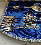 Антикварний посрібний чайний набір (кладки,вилки) Троянди, фото 3