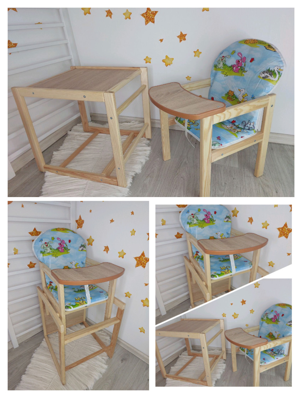 Стільчик-трансформер для годування дерев'яний Полянка. - фото 1 - id-p2274202836