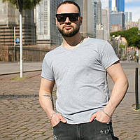 Футболка без принта мужская серая однотонная хлопковая удобная качественная нательная
