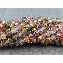 Намистини кришталеві 6мм, раухтопазовий+рожевий металік