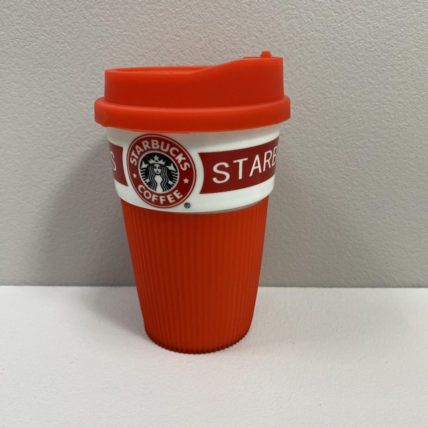 Стакан керамічний з силіконовою кришкою 360 мл Starbucks 9702 червоний з білим