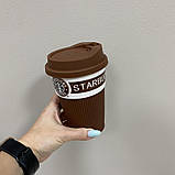 Стакан керамічний з силіконовою кришкою 360 мл Starbucks 9702 коричневий з білим, фото 2