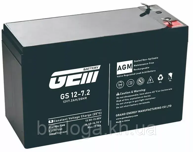 Акумулятор для ДБЖ GEM Battery 7.2Ah 12V  (GS 12-7.2)