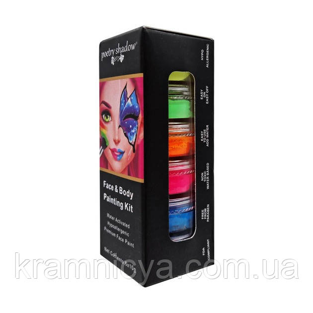 Фарби для обличчя, аквагрим, бодіарт, makeup: 6 кольорів + пензлик (CN-113)