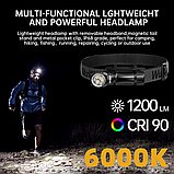 Ліхтар WURKKOS HD10 + Акумулятор (1200LM, 6000k, 3x 90-CRI LED+RGB, USB-C, IP-68, Магніт, Кліпса, Anduril 2), фото 2