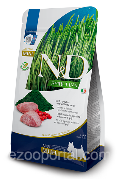 Сухий корм для собак Farmina N&D SPIRULINA ADULT MINI 2кг з ягням, спіруліною та ягодами годжі