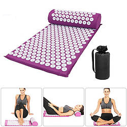 Килимок акупунктурний з валиком. Масажний килимок для йоги + валик. Аплікатор Кузнєцова