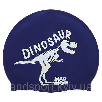 Шапочка для плавання силіконова юніорська MadWave Junior DINOSAUR M057307 темно-синій Код M057307, фото 1