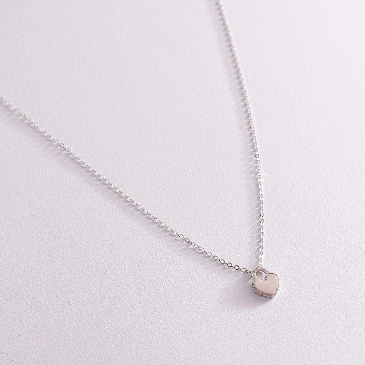 Срібне кольє "Сердечко" з фіанітами 
181207, фото 1