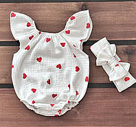 Боді з повʼязкою з жатого мусліну для новонароджених красунь