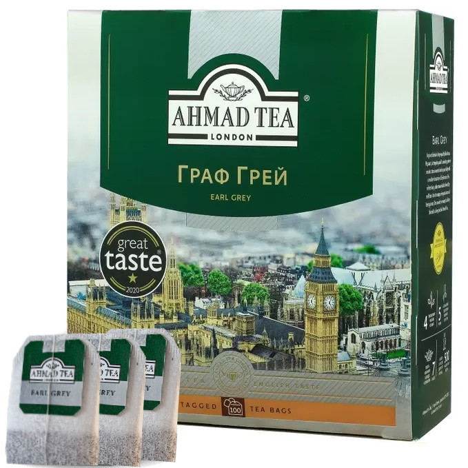 Чай Ахмад 100 пакетиків з бергамотом чорний Граф Грей 100 х 2 г