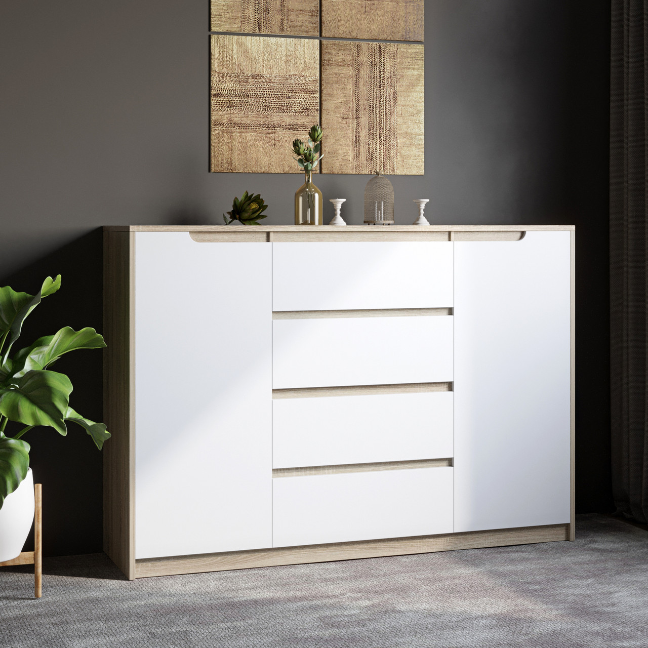 Большой красивый комод для дома в спальню Микс-3 140х38х97 дуб сонома ...