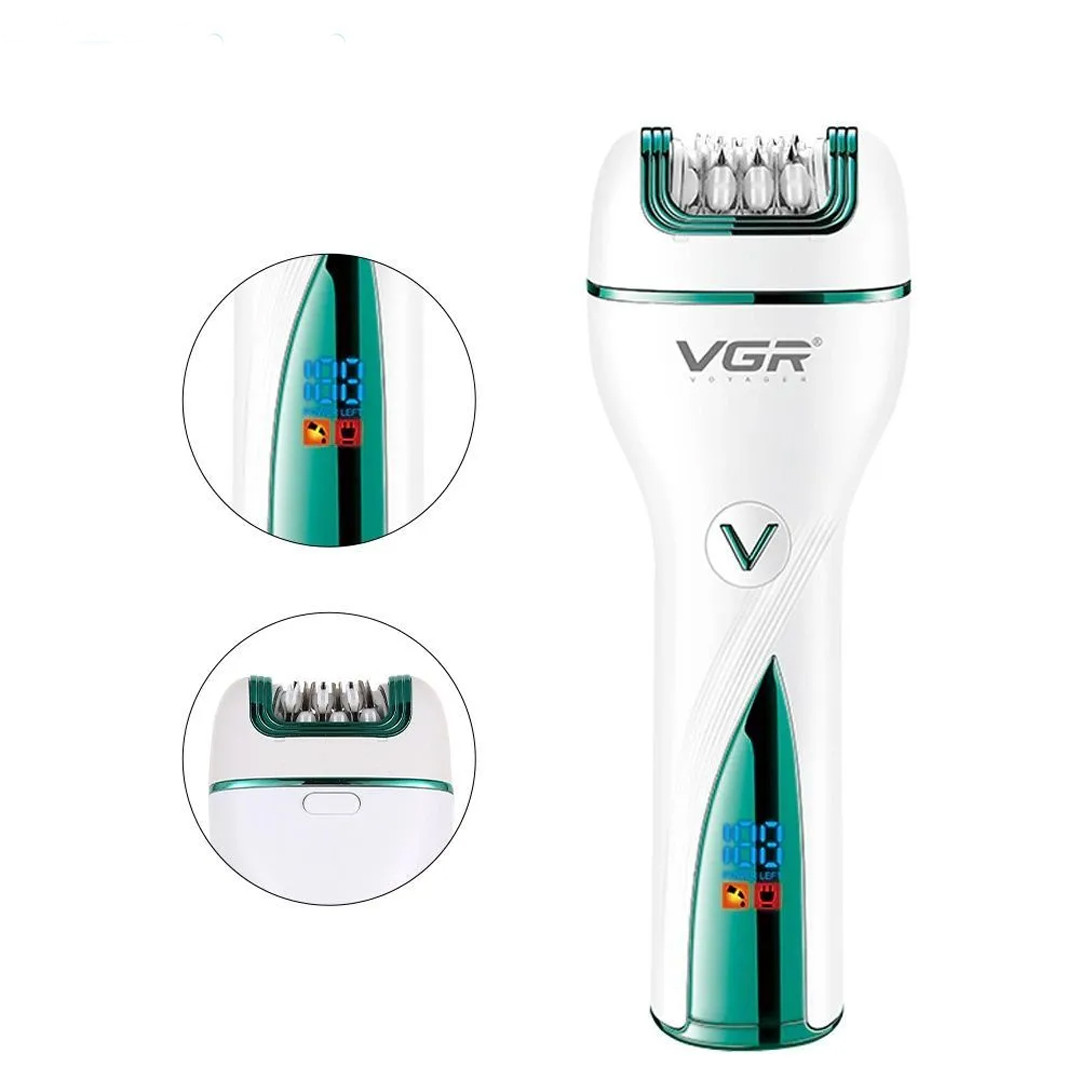 Жіночий епілятор 3 в 1 з дисплеєм VGR V-728 Бездротовий електроепілятор з 3 насадками, фото 1