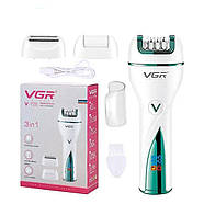 Жіночий епілятор 3 в 1 з дисплеєм VGR V-728 Бездротовий електроепілятор з 3 насадками, фото 3