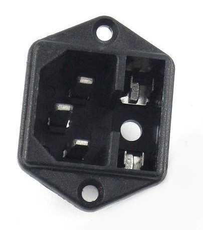 Штекер мережевий 3pin, монтажний, з запобіжником, з вухами, корпус пластик