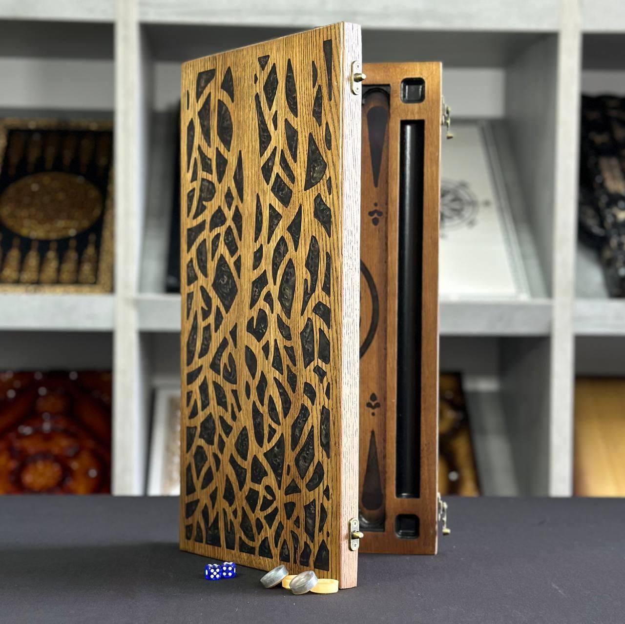 Нарди дерев'яні подарункові 48×24см з епоксидної смоли чорного кольору, фото 1