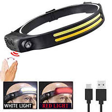 Ліхтар налобний BL-W689-LM+2COB (white+red), Motion Sensor, фото 5
