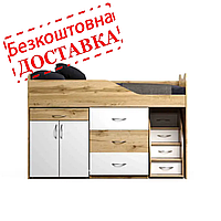 Дитяче ліжко горище трансформер зі столом, шафкою, шухлядами та сходами.