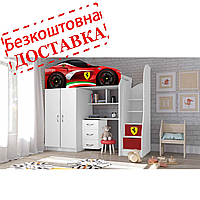 Дитяче ліжко з робочою зоною для хлопчика Феррарі