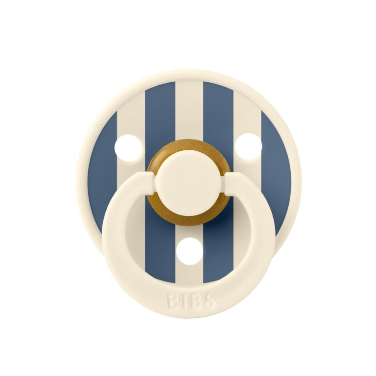 Пустушка BIBS  Studio Colour Latex Round (кругла) Block від 6 міс – Ivory / Steel Blue, фото 1