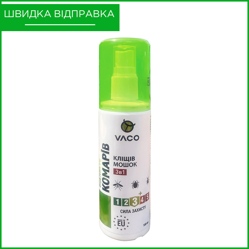 Ефективний спрей від комарів, кліщів і мошок VACO (100 мл), Польща, фото 1