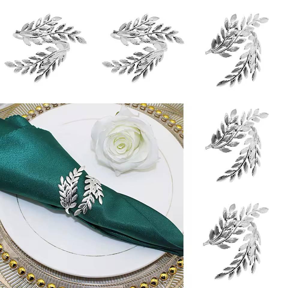 Набір кілець для серветок Leeseph Листя Silver 6 шт
