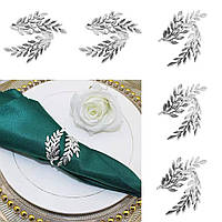 Набір кілець для серветок Leeseph Листя Silver 6 шт