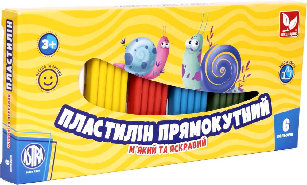 Пластилін прямокутний восковий 6 кольорів, Школярик 303116001-UA
