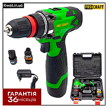 Шуруповерт акумуляторний Procraft Industrial PA12DFR Дві швидкості 2 АКБ 12 В 2 Ач Кейс