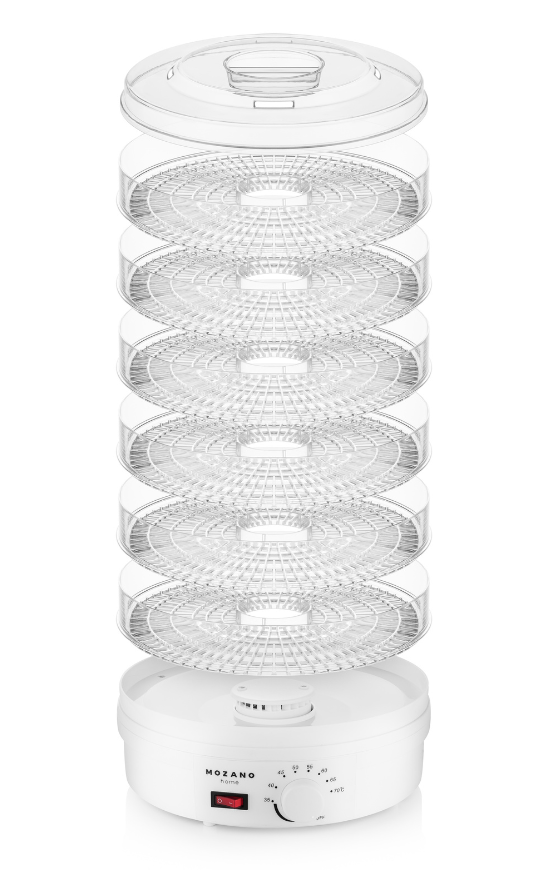 Сушарка для фруктів, трав і продуктів - дегідратор Mozano Food Dehydrator 6 лотків, 500Вт. Біла
