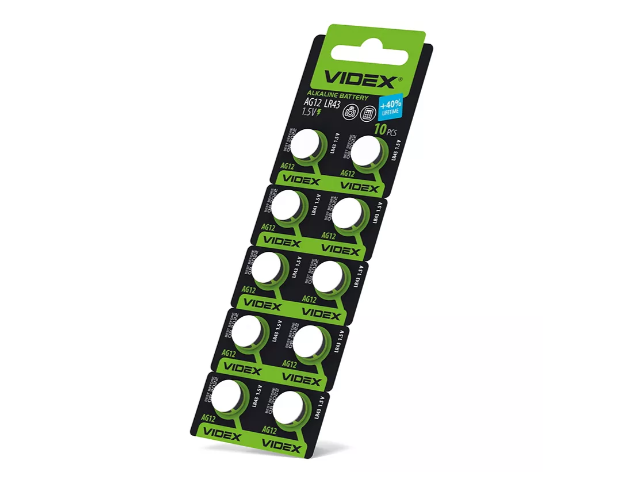 Батарейка годинникова VIDEX AG12/LR43 BLISTER CARD 10 ШТ (AG12/10B/1.5V), фото 1