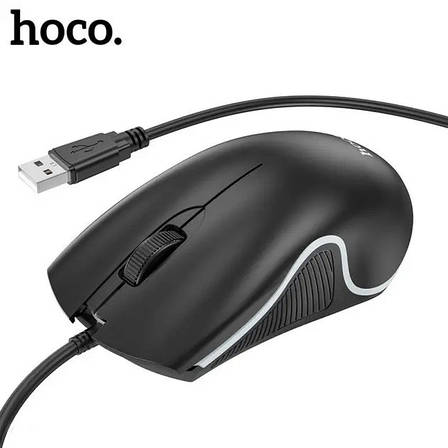 Провідна оптична USB миша комп'ютерна Hoco GM19 RGB підсвічування Чорна, фото 1