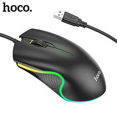 Провідна оптична USB миша комп'ютерна Hoco GM19 RGB підсвічування Чорна, фото 3