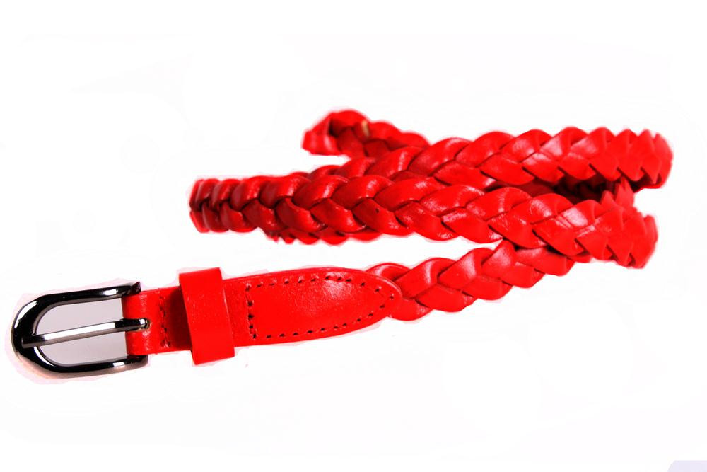 Жіночий вузький ремінь з натуральної шкіри кт6721 червоний, фото 1