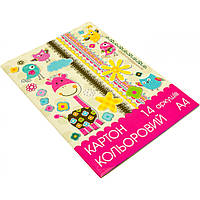 Картон кольоровий A4 14 аркушів (7 кольорів) поліетилен/Тетрада (топ-2)