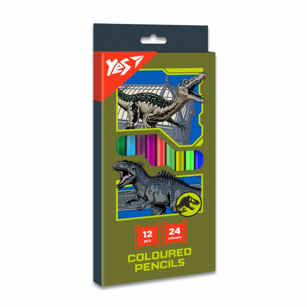 Олівці кольорові 24 кольори/12шт "Yes" 290748 Jurassic World хакі