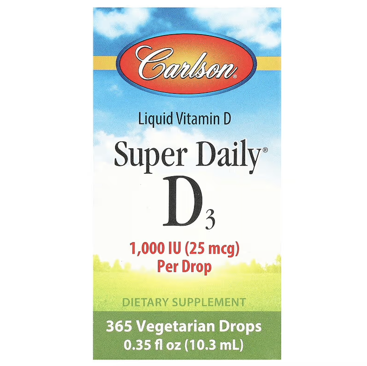 Carlson, Super Daily, вітамін D3 для щоденної підтримки, 25 мкг (1000 МО), 10,3 мл
