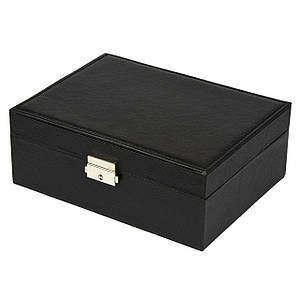 Скринька прямокутна дворівнева для ювелірних прикрас у чорному кольорі з екошкіри розмір 23х17х9 см