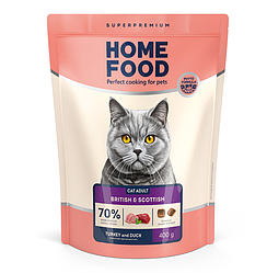 Home Food (Хом Фуд) Cухий корм для дорослих котів британських та шотландських порід Індичка та качка 400 г