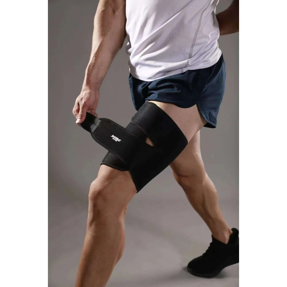 Бандаж на стегно неопреновий універсальний захист від навантаження на м'язи Leg braces Чорний