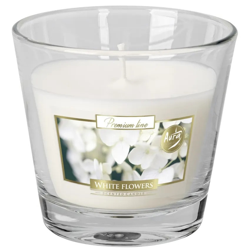 Свічка в скляному стакані Білі квіти (SN 90-179), фото 1
