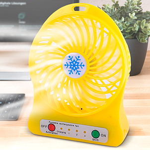 Настільний міні-вентилятор з акумулятором Portable Fan Mini Жовтий, фото 1