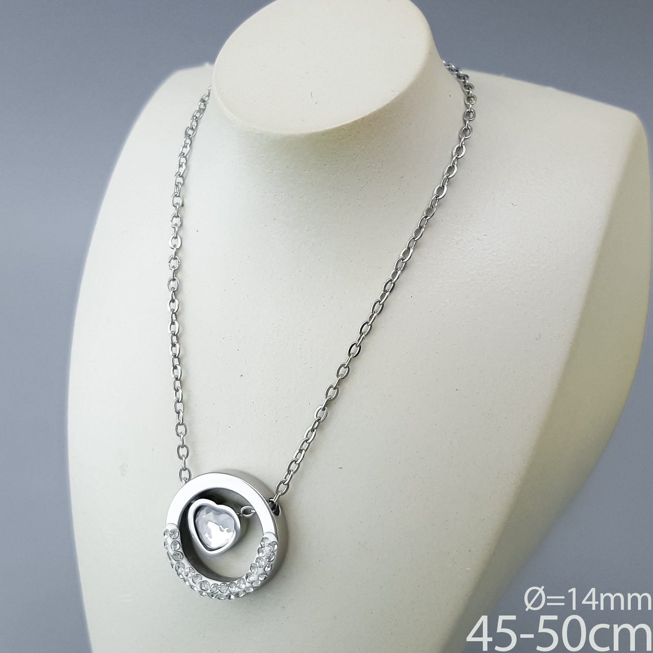 Підвіска "Серце" з камінням, р.45-50, медичне золото Xuping, stainless steel, родій
