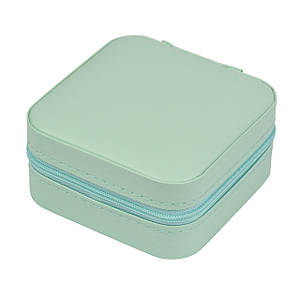 Органайзер бокс для ювелірних прикрас із дзеркалом квадратний у м'ятному кольорі з екошкіри розмір 10х5х10 см