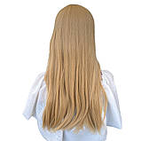 Перука довга пряма блонд із проділом і чубчиком жіноча із термоволокна блондинка 60 см, фото 3