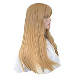 Перука довга пряма блонд із проділом і чубчиком жіноча із термоволокна блондинка 60 см, фото 2