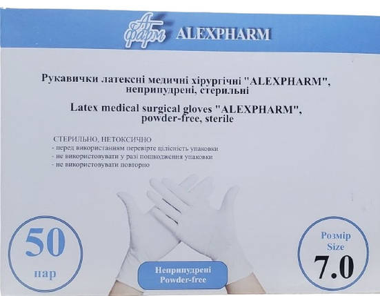 Рукавички латексні хірургічні ALEXPHARM, НЕприпудрені, 7,5 (50пар), фото 3