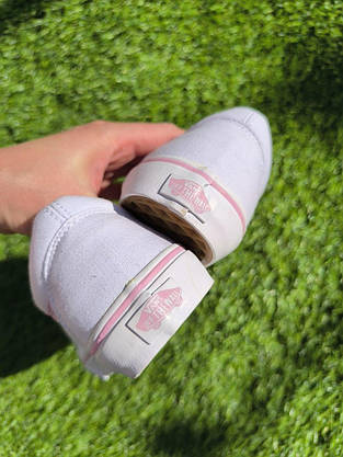 СКИДКА 38 р Білі тканинні кеди VANS white/Pink з рожевою смугою жіночі текстильні весна-літа, фото 5