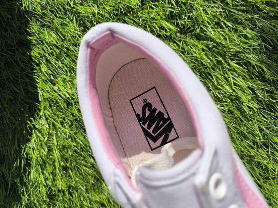 СКИДКА 38 р Білі тканинні кеди VANS white/Pink з рожевою смугою жіночі текстильні весна-літа, фото 6